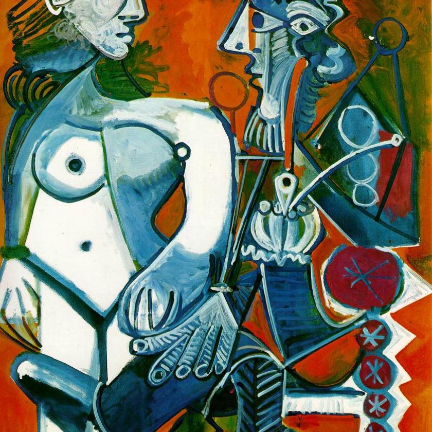 The painting showcases Picasso's evolving style, with an emphasis on form and simplicity. The figures exhibit a sense of intimacy and interaction, with the woman's posture suggesting both strength and vulnerability.  The use of soft lines and a harmonious color palette contributes to a sense of warmth and emotional depth. This piece is significant in understanding Picasso's transition toward his later, more abstract phases, as he begins to experiment with the interplay of forms and human figures.